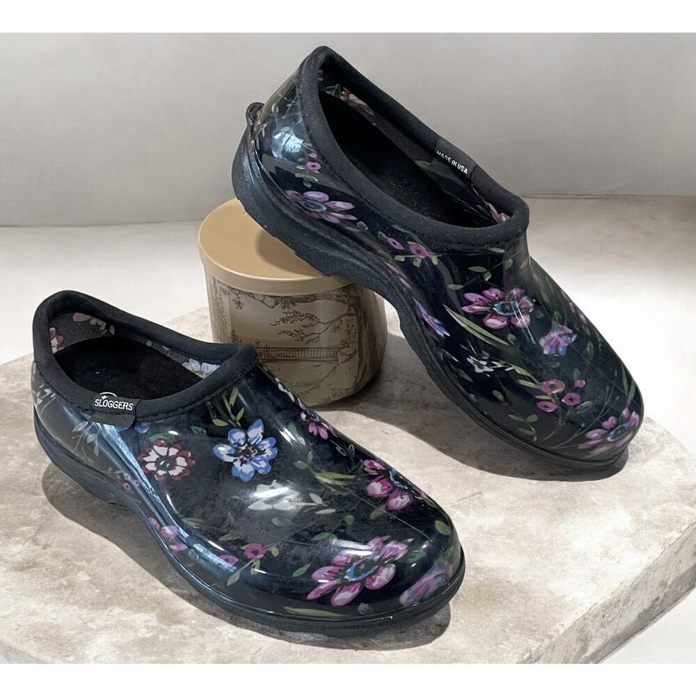 Sloggers Floral Fun Black Women's Size 8 Garden/Rain Shoes Casual Outdoors